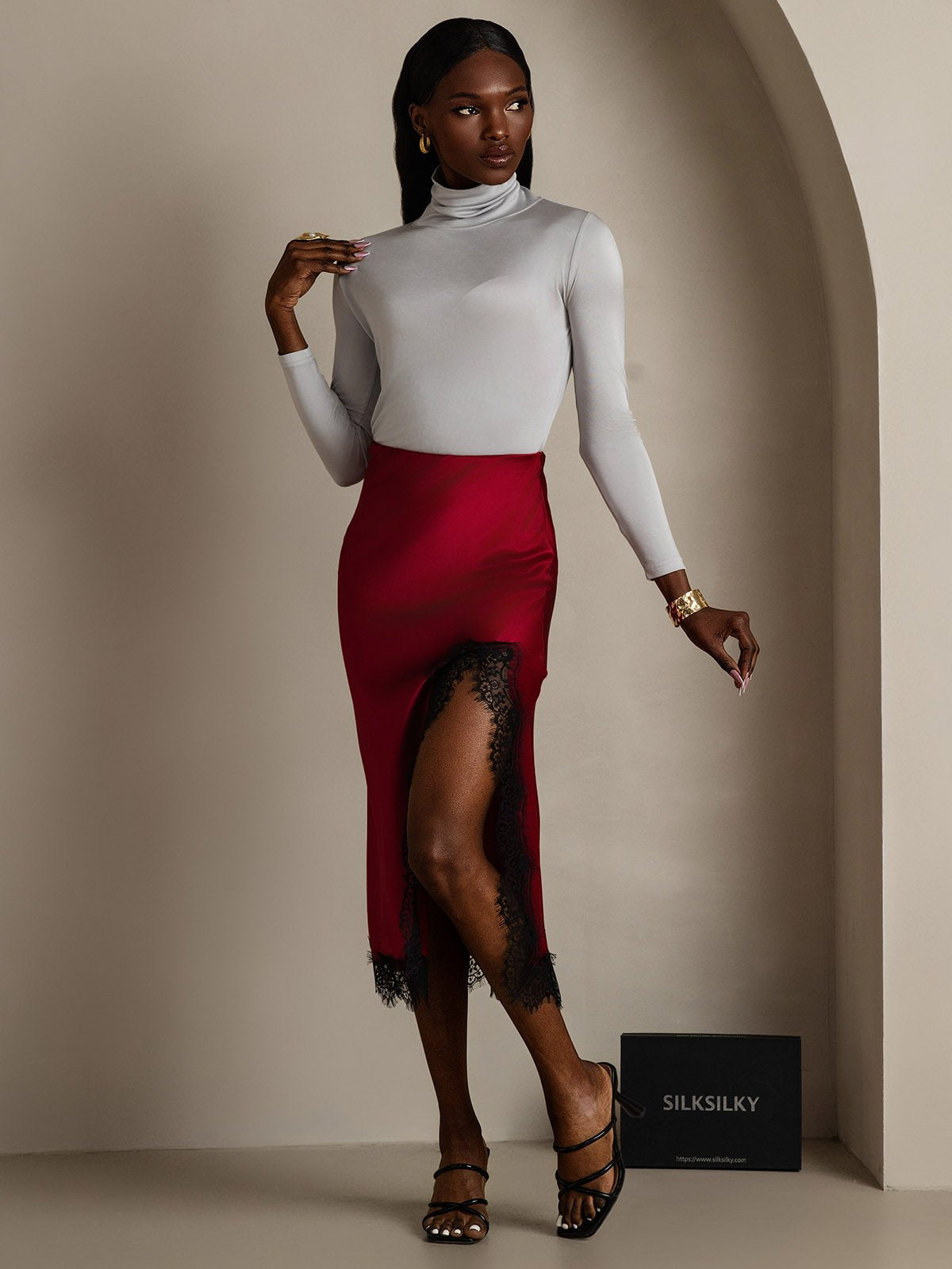 [رمادي فاتح] SilkSilky-SA الأكمام الطويلة ياقة مدورة تي شيرت نسائية 005