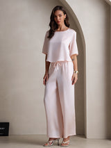 [لون القرنفل] SilkSilky-SA Half Sleeve Round Neck طقم بيجامة نسائي 006