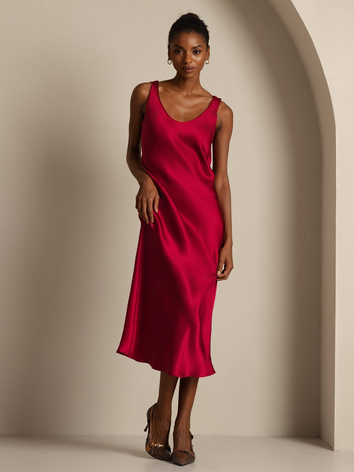 [خمر] SilkSilky-SA الحرير الخالص قارب الرقبة فساتين نسائية 001,