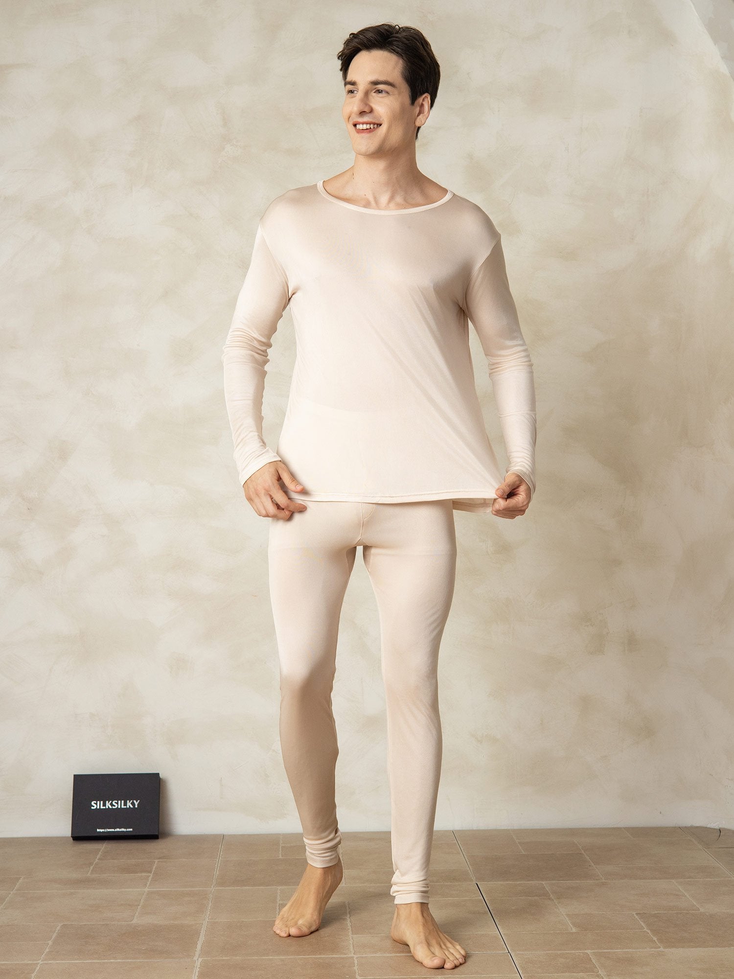[تان(بنيفاتح)] SilkSilky-SA الحرير Mens Pajamas 003