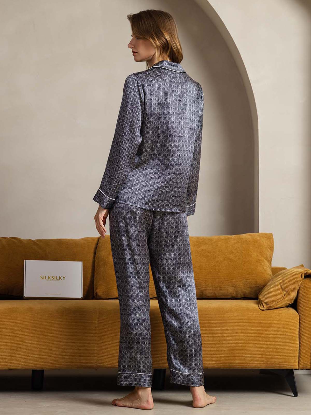 [جنكو كحلي] SilkSilky-SA الحرير الخالص Womens Pajamas 002