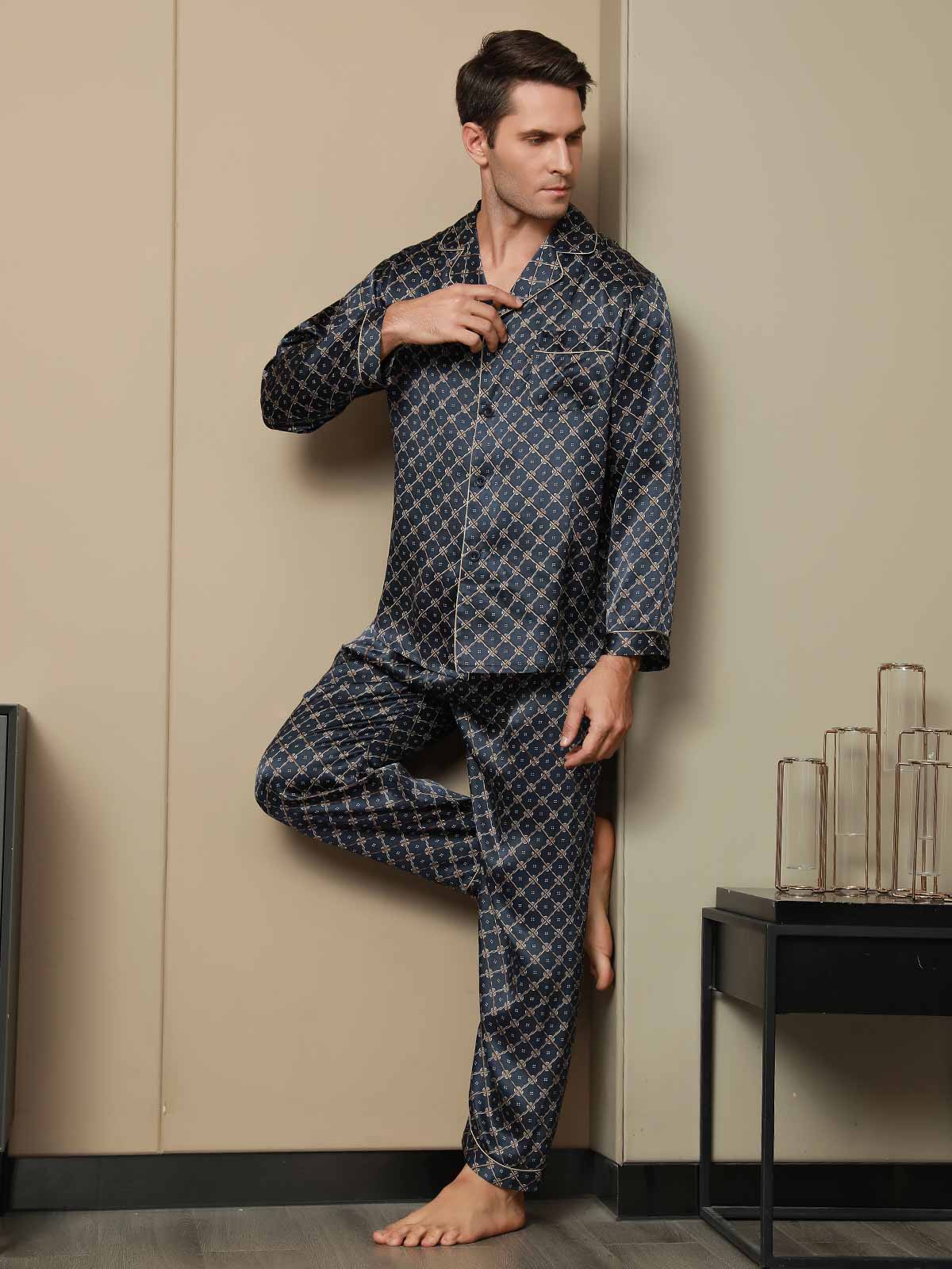 [سلسلة كحلي] SilkSilky-SA الحرير الخالص Mens Pajamas 005
