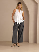 [أبيض] SilkSilky-SA Sleeveless Tie Neck كامي 007