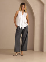 [أبيض] SilkSilky-SA Sleeveless Tie Neck كامي 007