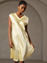 [أصفر] SilkSilky-SA Cap Sleeve V Neck باس النوم 003