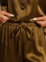 [بني] SilkSilky-SA Long Sleeve Lapel Collar طقم بيجامة نسائي 007