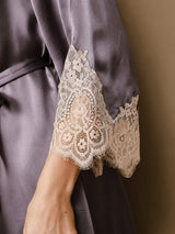 [رمادي أرجواني] SilkSilky-SA 3/4 Sleeve V Neck رداء الحمام وقميص النوم 007