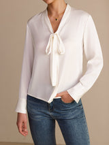 [أبيض] SilkSilky-SA Long Sleeve Tie Neck بلوزات نسائية 006