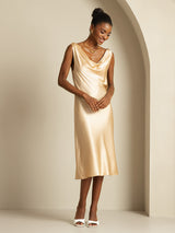 [شامبانيا] SilkSilky-SA Sleeveless Cowl Neck فساتين نسائية 008