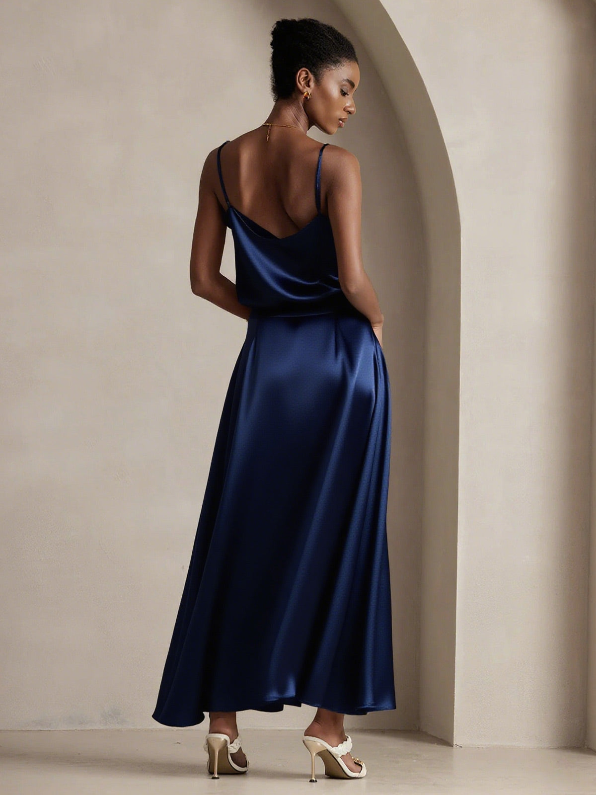 [أزرق غامق] SilkSilky-SA 19Momme الحرير Skirt 002