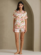 [فاوانيا بيضاء] SilkSilky-SA Short Sleeve Notch Collar طقم بيجامة نسائي 006