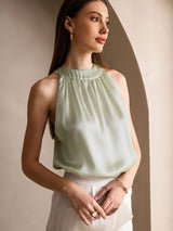 [اخضر فاتح] SilkSilky-SA Sleeveless Halter تي شيرت نسائية 003