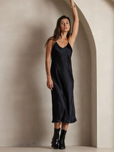 [أسود] SilkSilky-SA Sleeveless V Neck فساتين نسائية 006