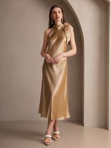 [شامبانيا] SilkSilky-SA Sleeveless Tie Neck فساتين نسائية 001