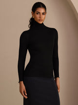 [أسود] SilkSilky-SA Long Sleeve Turtle Neck تي شيرت نسائية 003