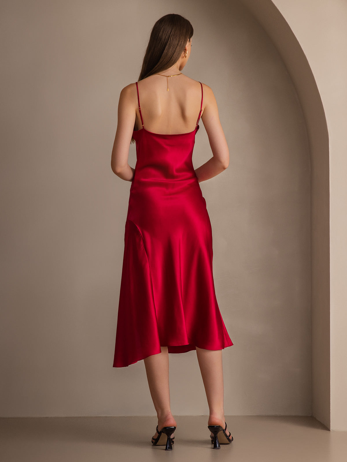 [خمر] SilkSilky-SA 19Momme الحرير الخالص فتحة عنق بثنيات ملفوفة فساتين نسائية 002