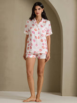 [أحمر شفاه أبيض] SilkSilky-SA Short Sleeve Notch Collar طقم بيجامة نسائي 005