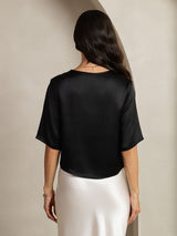 [أسود] SilkSilky-SA Half Sleeve تي شيرت نسائية 002