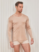 [اللون البيج] SilkSilky-SA Long Sleeve Round Neck تي شيرت رجالي 004