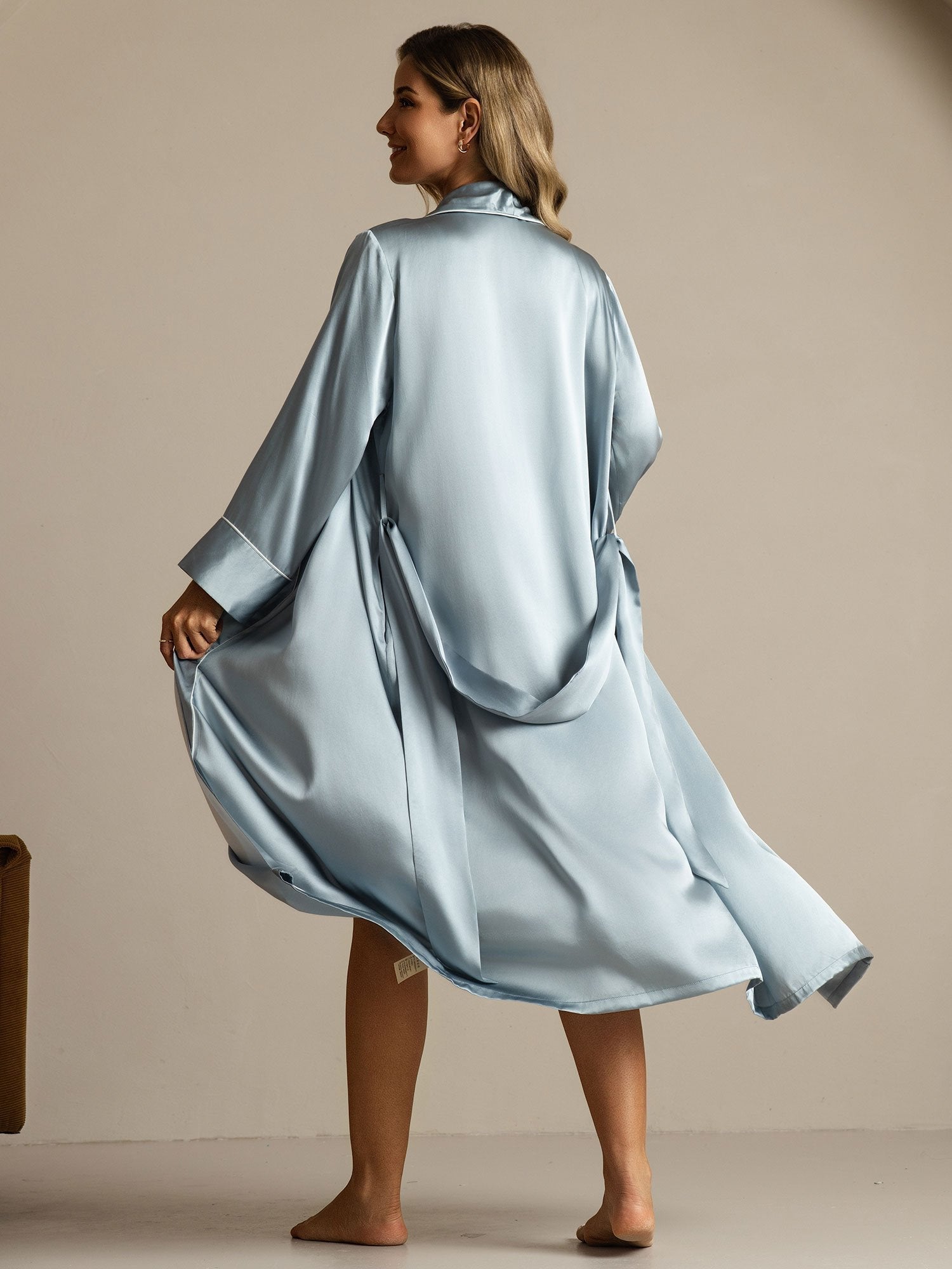 [أزرق رمادي] SilkSilky-SA Long Sleeve رداء حمام نسائي 002