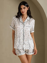 [نمر أبيض] SilkSilky-SA Short Sleeve Notch Collar طقم بيجامة نسائي 001