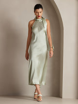 [اخضر فاتح] SilkSilky-SA Sleeveless Tie Neck فساتين نسائية 001