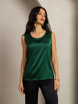 [أخضر غامق] SilkSilky-SA Sleeveless Round Neck كامي 001