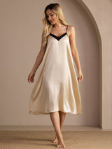 [بيج الأرز] SilkSilky-SA Spaghetti Strap V Neck باس النوم 001