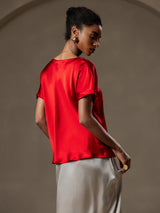 [خمر] SilkSilky-SA Short Sleeve Boat Neck تي شيرت نسائية 002
