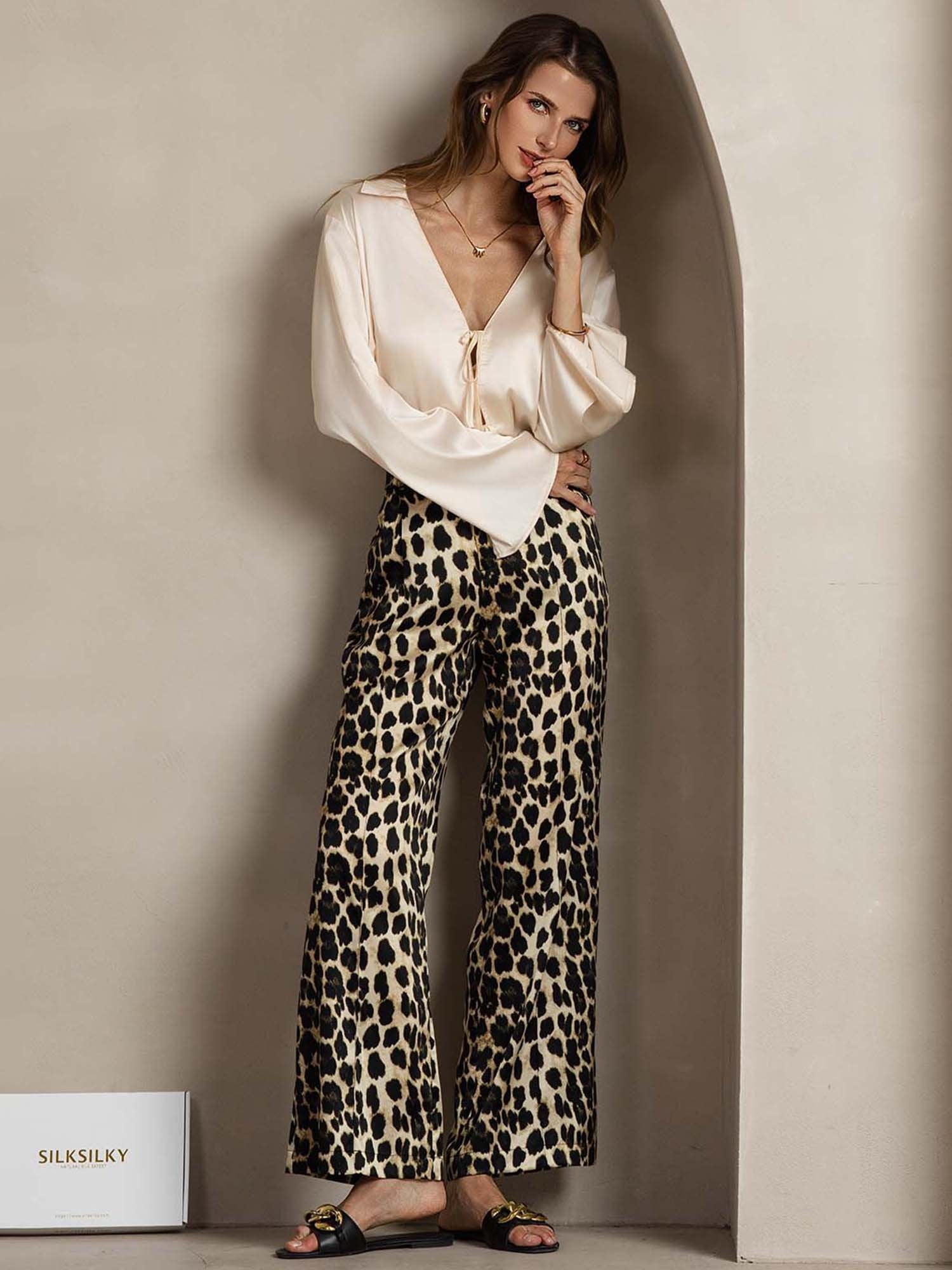 [فهد] SilkSilky-SA 19Momme الحرير Womens Pants 005