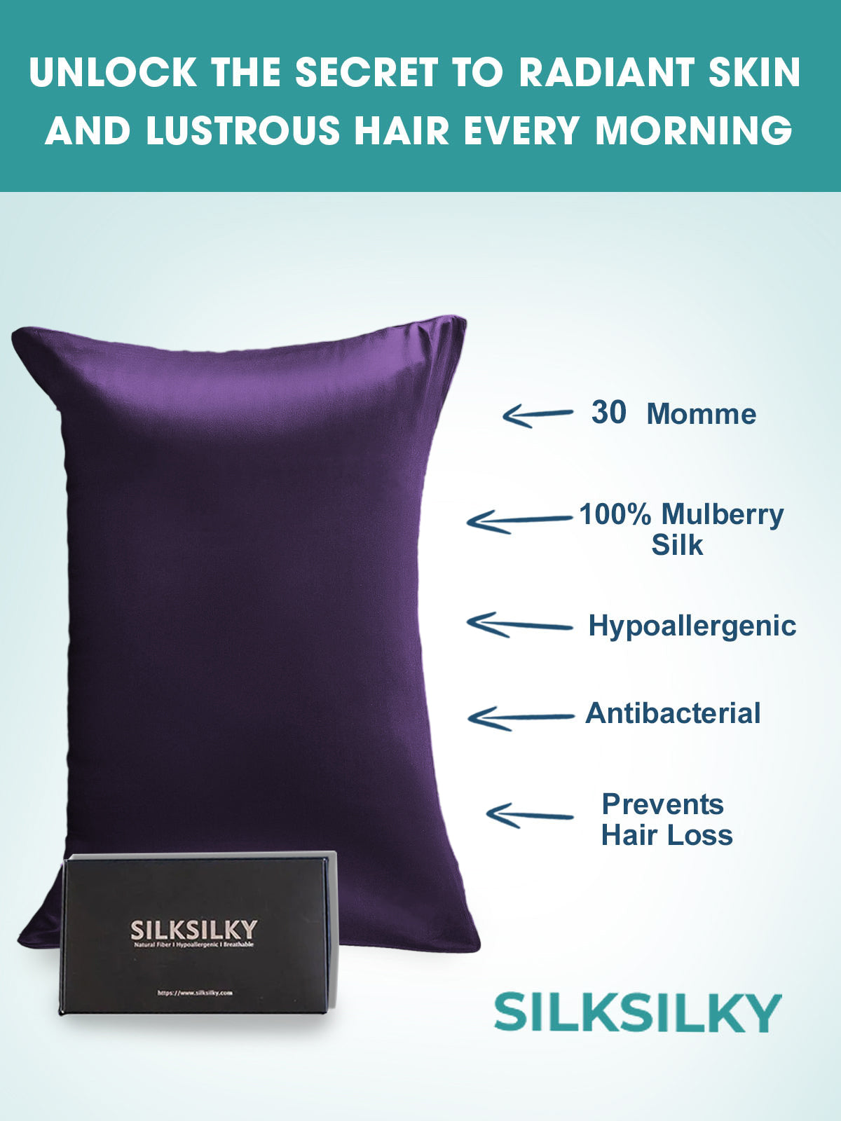 SilkSilky-SA 30Momme الحرير الخالص Pillowcase الأرجوانيالداكن 003