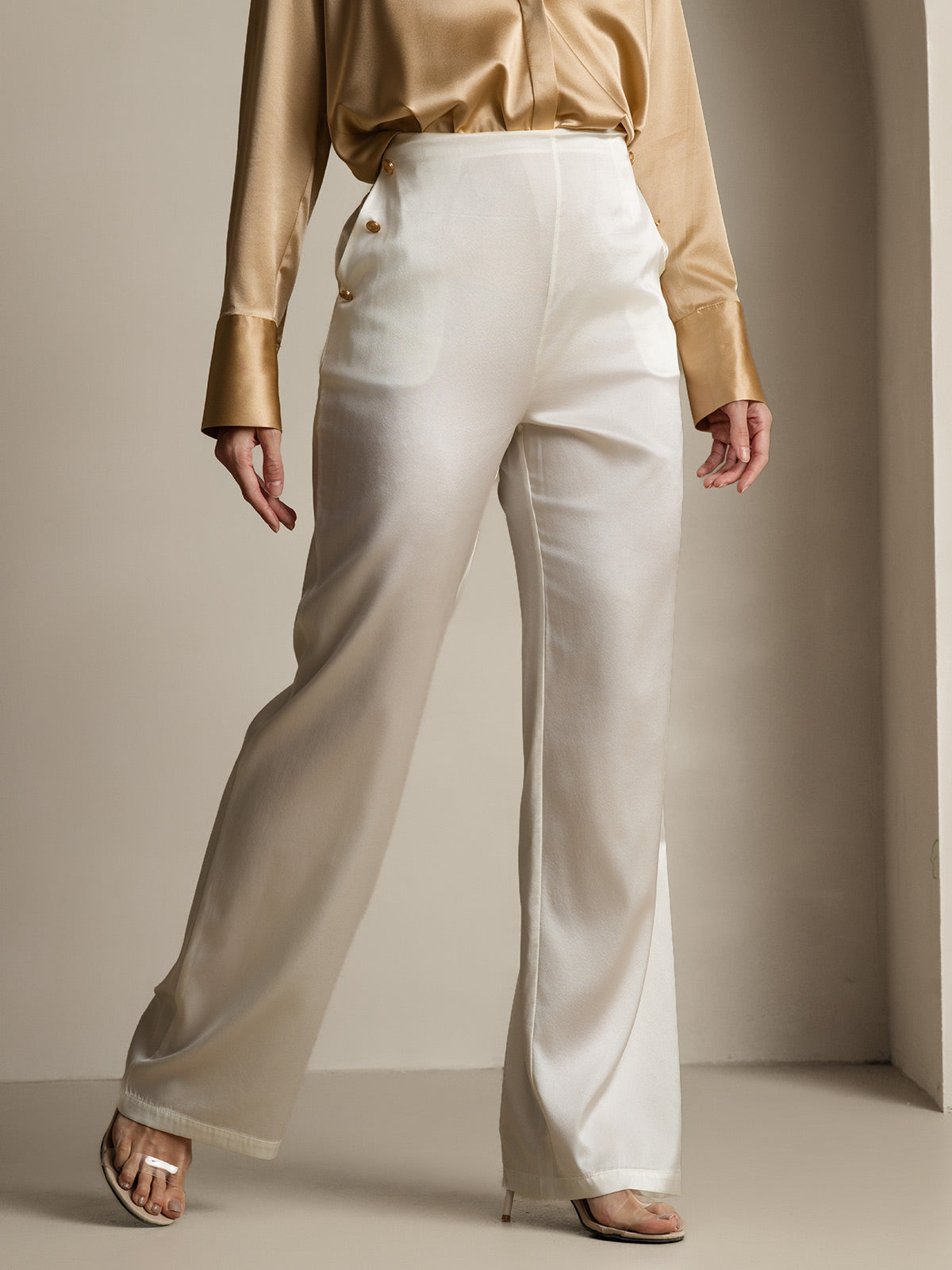 [أبيض] SilkSilky-SA 19Momme الحرير Womens Pants 004