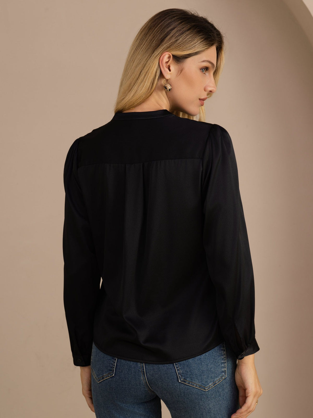 [أسود] SilkSilky-SA Long Sleeve Blouse 002
