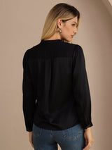 [أسود] SilkSilky-SA Long Sleeve Blouse 002