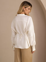 [أبيض] SilkSilky-SA Long Sleeve Split بلوزات نسائية 002