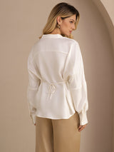[أبيض] SilkSilky-SA Long Sleeve Split بلوزات نسائية 002