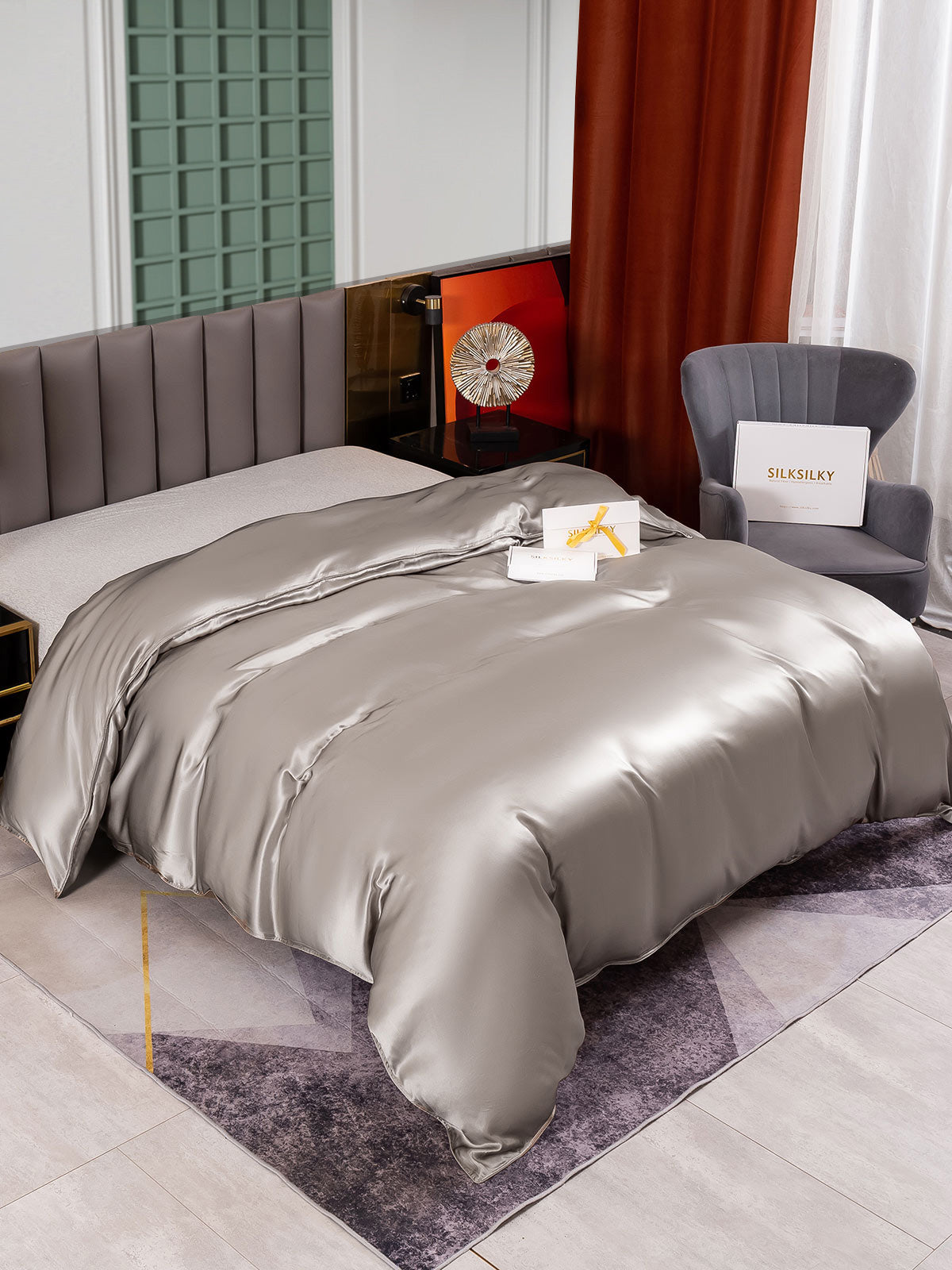 [رمادي] SilkSilky-SA 25Momme Duvet Covers 001