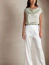 [اخضر فاتح] SilkSilky-SA Cap Sleeve Cowl Neck تي شيرت نسائية 005