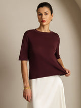 [نبيذ ويندسور] SilkSilky-SA Half Sleeve Crew Neck تي شيرت نسائية 006
