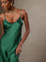 [أخضر] SilkSilky-SA Sleeveless V Neck فساتين نسائية 004