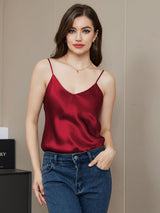 [احمر غامق] SilkSilky-SA Spaghetti Strap V Neck كامي 003