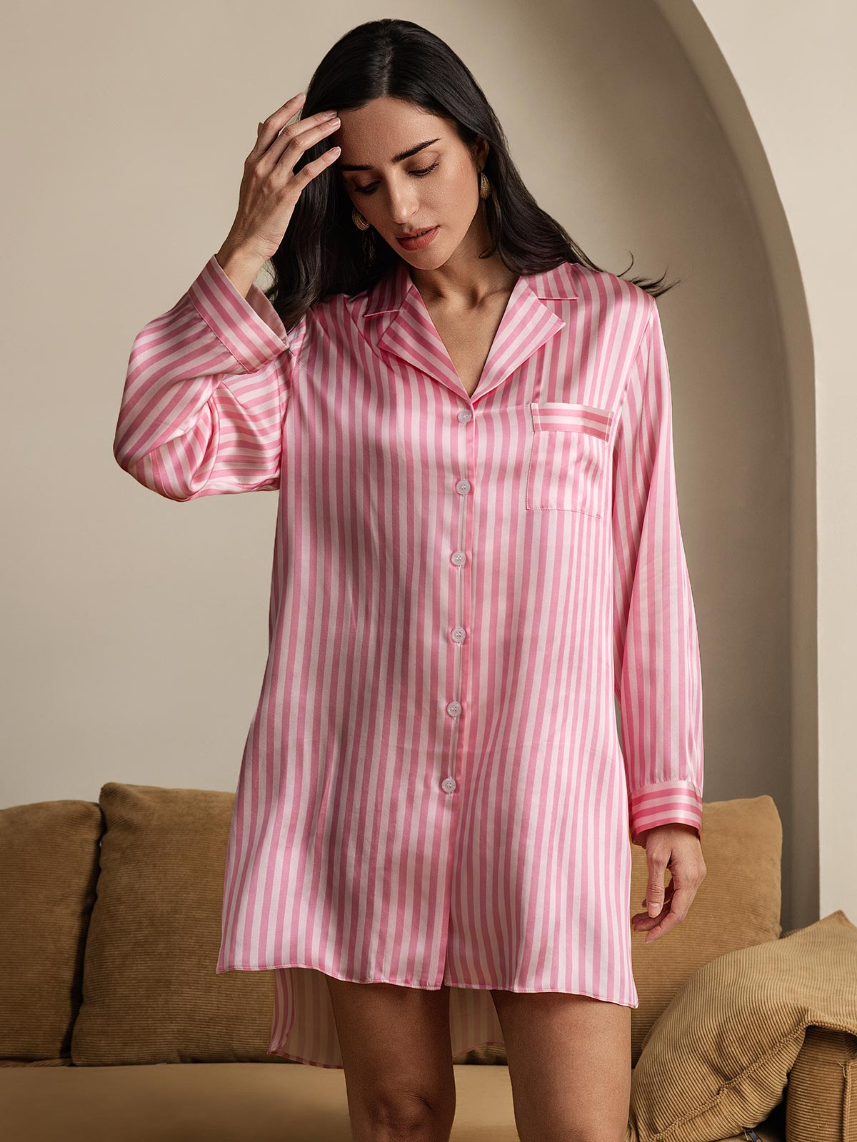 [لون القرنفل] SilkSilky-SA الحرير الخالص Nightshirt 005