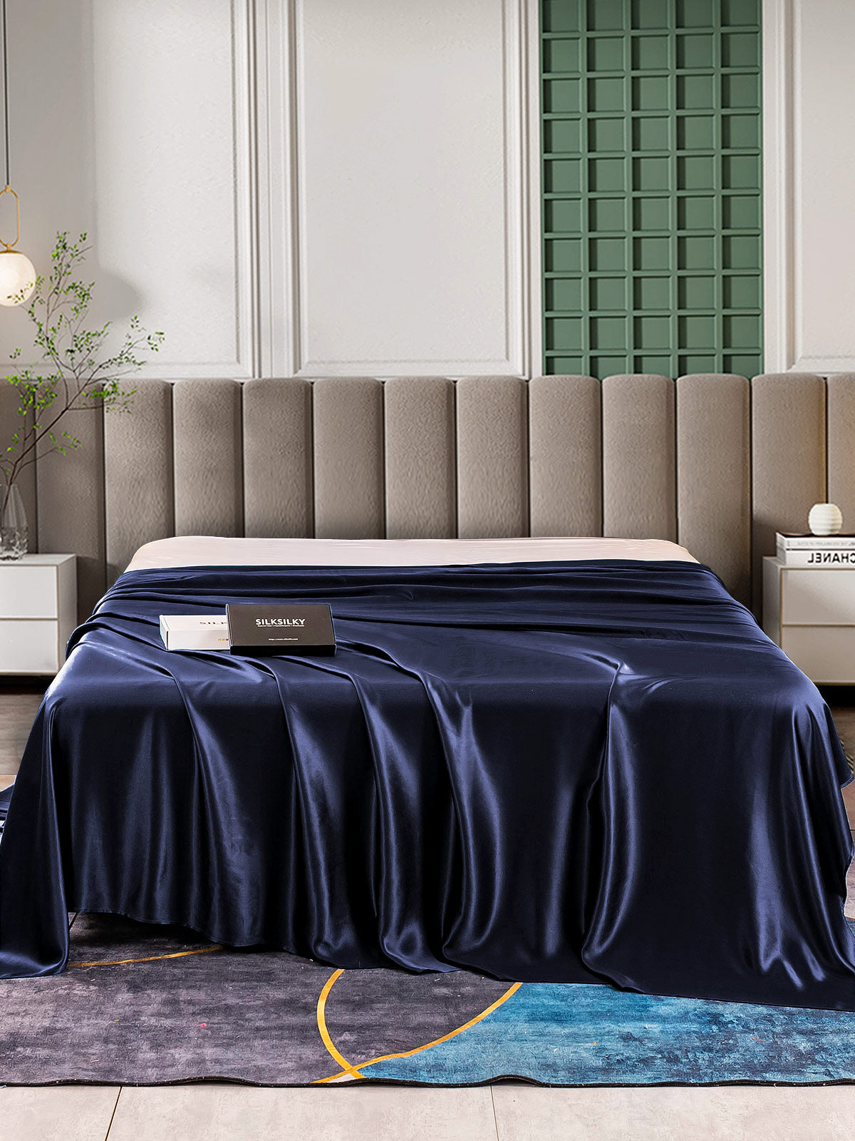 [أزرق غامق] SilkSilky-SA 25Momme غطاء السرير 002
