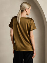 [بني] SilkSilky-SA Short Sleeve Boat Neck تي شيرت نسائية 002