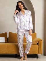 [تفتح الليلك] SilkSilky-SA الحرير الخالص Notch Collar طقم بيجامة نسائي 003,