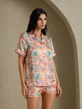 [حيوانات وردية] SilkSilky-SA Short Sleeve Notch Collar طقم بيجامة نسائي 003