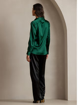[أخضر غامق] SilkSilky-SA Long Sleeve Lapel Collar بلايز نسائية 002