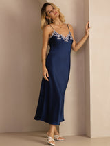 [أزرق] SilkSilky-SA Sleeveless V Neck فساتين نسائية 003