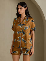 [أسد بني] SilkSilky-SA Short Sleeve Notch Collar طقم بيجامة نسائي 003
