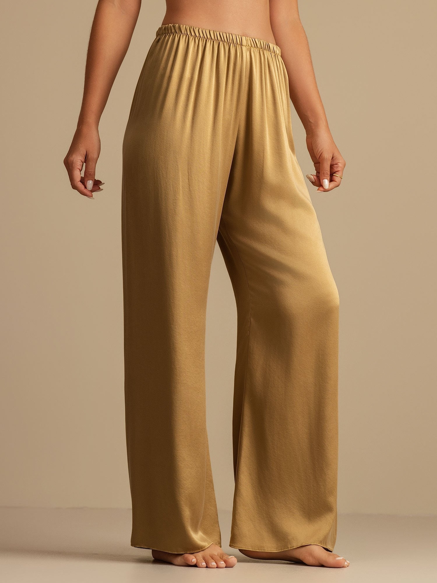 [تان (بني فاتح)] SilkSilky-SA 19Momme الحرير Womens Sleep Bottoms 003,